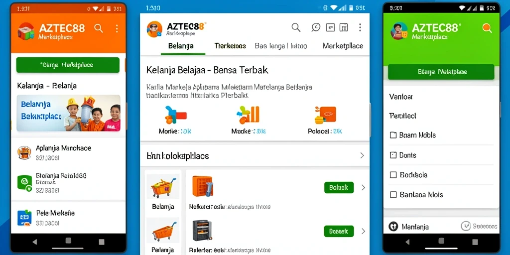 Screenshot antarmuka AZTEC88 menampilkan fitur Marketplace yang ramah pengguna.