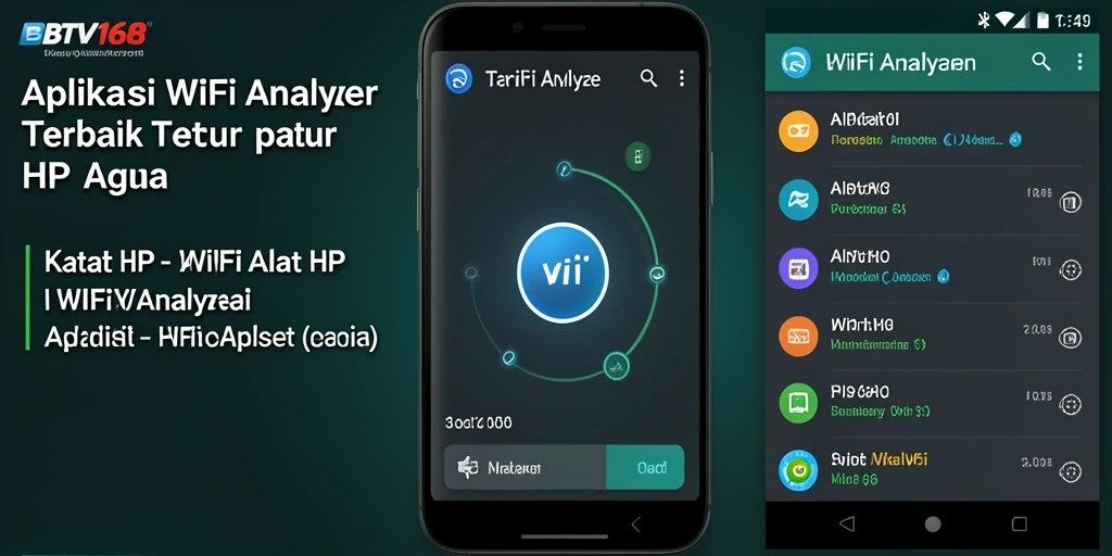 Antarmuka utama aplikasi BTV168 yang menunjukkan analisis WiFi.
