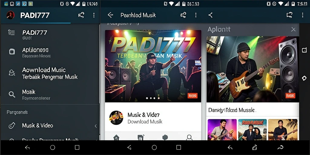 Antarmuka PADI777 menampilkan berbagai pilihan musik untuk diunduh.