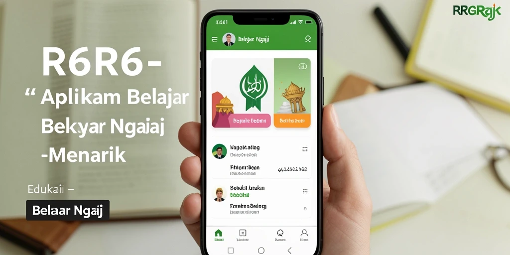 Antarmuka aplikasi R6R6 dengan fitur belajar mengaji yang interaktif.